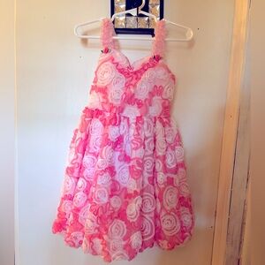 Cachcach Baby Girl Pink White Lace rosettes Party Dress 5 Easter k005